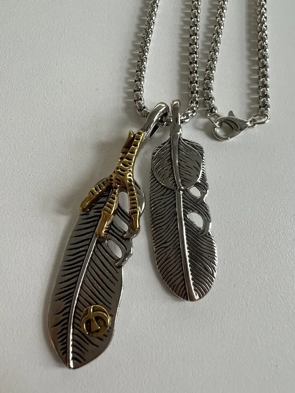 Takahashi Goros Necklace Pendants Inspired Large Two Bird Feather Silver